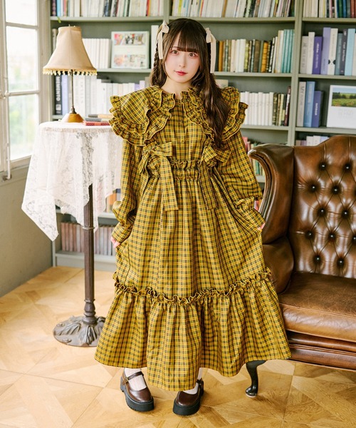 kutir（クティール）の「【クティールとレトロ】リボンビスチェSETチェックジャンパースカート（ジャンパースカート・レディース・ブラウン/グリーン/レッド/イエロー・SMALL/MEDIUM/LARGE）」の16枚目の写真
