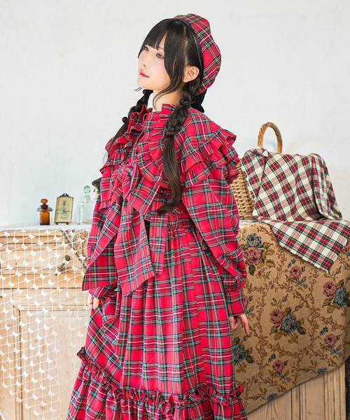 kutir（クティール）の「【クティールとレトロ】リボンビスチェSETチェックジャンパースカート（ジャンパースカート・レディース・ブラウン/グリーン/レッド/イエロー・SMALL/MEDIUM/LARGE）」の9枚目の写真