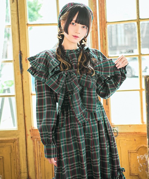 kutir（クティール）の「【クティールとレトロ】リボンビスチェSETチェックジャンパースカート（ジャンパースカート・レディース・ブラウン/グリーン/レッド/イエロー・SMALL/MEDIUM/LARGE）」の8枚目の写真