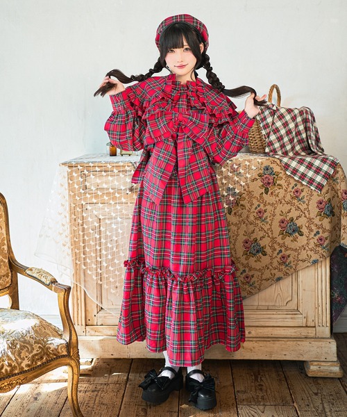 セール】【クティールとレトロ】リボンビスチェSETチェックジャンパー