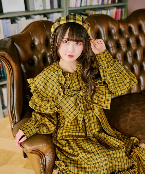 kutir（クティール）の「【クティールとレトロ】リボンビスチェSETチェックジャンパースカート（ジャンパースカート・レディース・ブラウン/グリーン/レッド/イエロー・SMALL/MEDIUM/LARGE）」の14枚目の写真