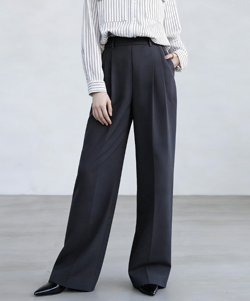 ReRe(リリ)の「タックワイドスラックス(スラックス・レディース・ブラック/グレー/ライトグレー/ダークグレー・MEDIUM/LARGE)」の1枚目の写真