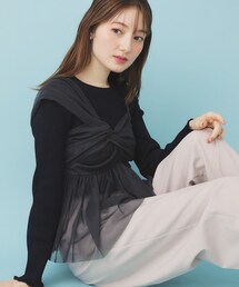 《ツインセット》チュールキャミ×ラメリブニット【洗濯機OK】