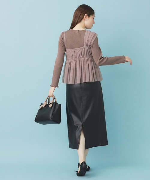 ツインセット》チュールキャミ×ラメリブニット【洗濯機OK】（ニット