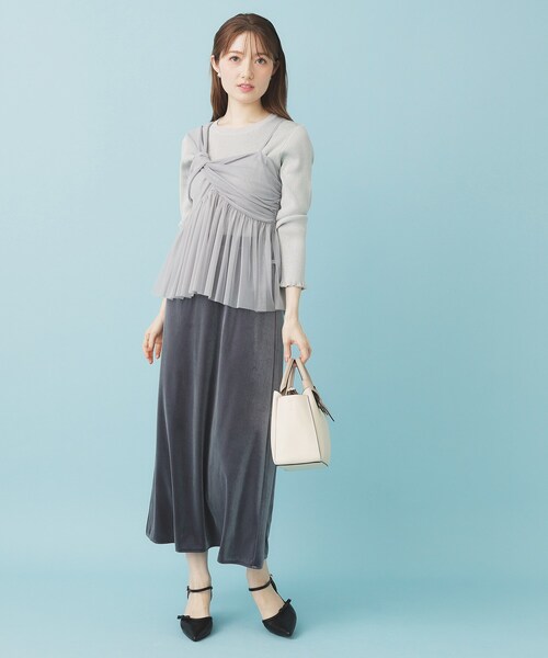 ツインセット》チュールキャミ×ラメリブニット【洗濯機OK】（ニット