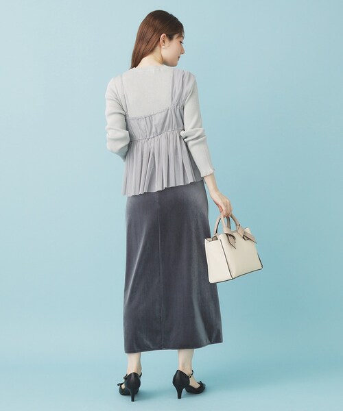 ツインセット》チュールキャミ×ラメリブニット【洗濯機OK】（ニット