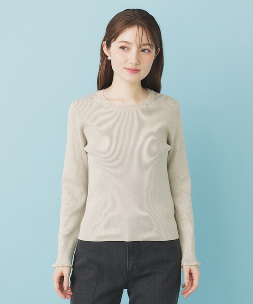 ツインセット》チュールキャミ×ラメリブニット【洗濯機OK】（ニット