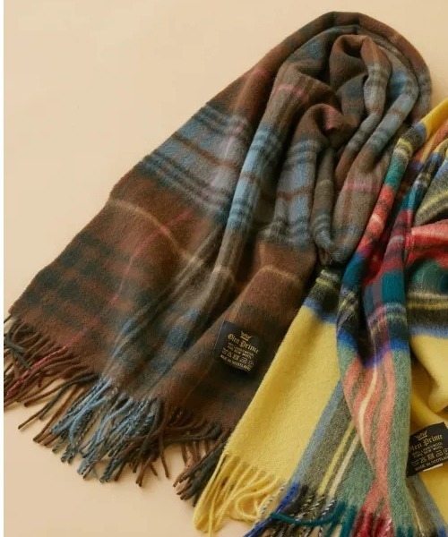 Glen Prince（グレンプリンス）の「◆【Glen Prin】チェックマフラー（ストール/ショール・レディース・イエロー系その他4/クリアブラウン・ﾌﾘ-）」の2枚目の写真