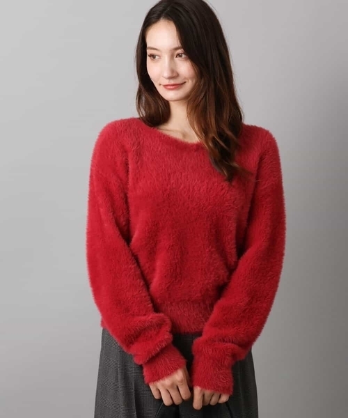 MK MICHEL KLEIN(エムケーミッシェルクラン)の「フェザーニットプルオーバー/前後2way/洗える(ニット/セーター・レディース・アイボリー/ブルー/レッド/ベージュ・38)」の1枚目の写真