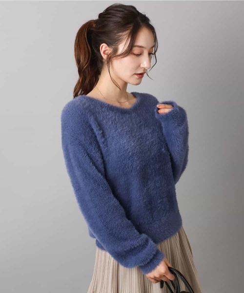 MK MICHEL KLEIN(エムケーミッシェルクラン)の「フェザーニットプルオーバー/前後2way/洗える(ニット/セーター・レディース・アイボリー/ブルー/レッド/ベージュ・38)」の4枚目の写真