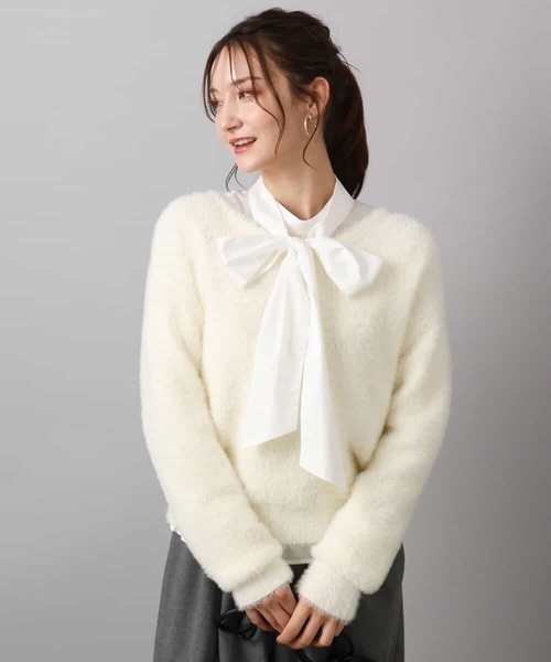 MK MICHEL KLEIN(エムケーミッシェルクラン)の「フェザーニットプルオーバー/前後2way/洗える(ニット/セーター・レディース・アイボリー/ブルー/レッド/ベージュ・38)」の2枚目の写真