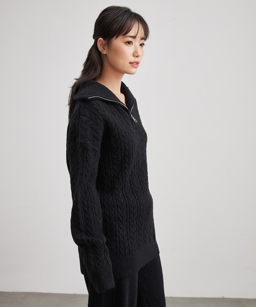 Lace Ladies(レースレディース)の「ウールライク ケーブル編み ハーフジップ ニット セットアップ(セットアップ・レディース・ブラック/アイボリー/グレイッシュベージュ・FREE)」の11枚目の写真