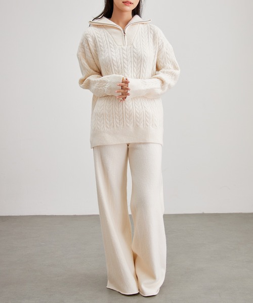 Lace Ladies(レースレディース)の「ウールライク ケーブル編み ハーフジップ ニット セットアップ(セットアップ・レディース・ブラック/アイボリー/グレイッシュベージュ・FREE)」の12枚目の写真