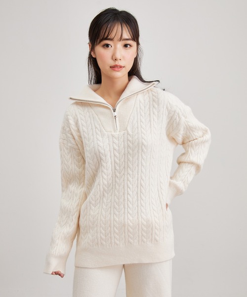 Lace Ladies(レースレディース)の「ウールライク ケーブル編み ハーフジップ ニット セットアップ(セットアップ・レディース・ブラック/アイボリー/グレイッシュベージュ・FREE)」の15枚目の写真