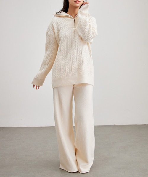 Lace Ladies(レースレディース)の「ウールライク ケーブル編み ハーフジップ ニット セットアップ(セットアップ・レディース・ブラック/アイボリー/グレイッシュベージュ・FREE)」の16枚目の写真