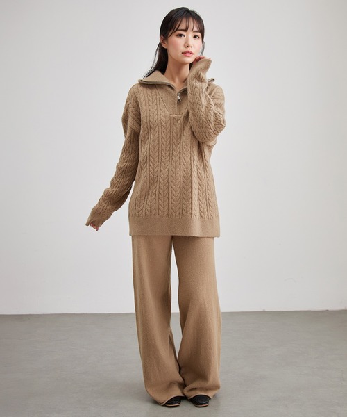 Lace Ladies(レースレディース)の「ウールライク ケーブル編み ハーフジップ ニット セットアップ(セットアップ・レディース・ブラック/アイボリー/グレイッシュベージュ・FREE)」の17枚目の写真