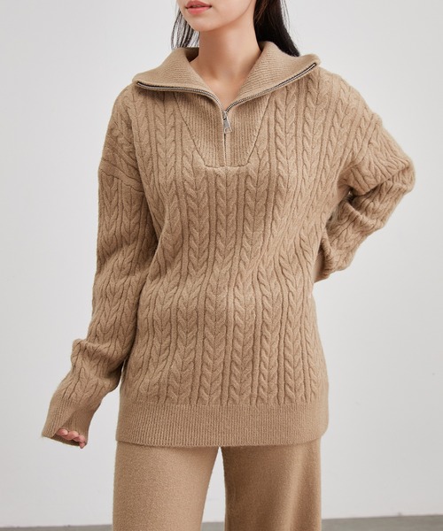 Lace Ladies(レースレディース)の「ウールライク ケーブル編み ハーフジップ ニット セットアップ(セットアップ・レディース・ブラック/アイボリー/グレイッシュベージュ・FREE)」の21枚目の写真