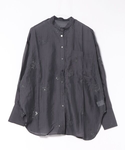 セール】楊柳スパンコール刺繍ポケット付きシャツ（シャツ/ブラウス