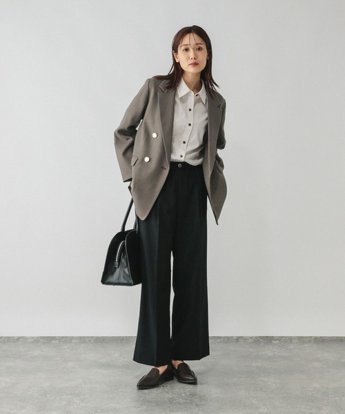 GLOBAL WORK　お手入れらくらくSET UP　Wジャケット　ワイドパンツ セール】お手入れラクラクセットアップ/ダブルジャケット/587828