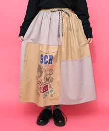 153652：レトロ異素材バイカラーワークスカート