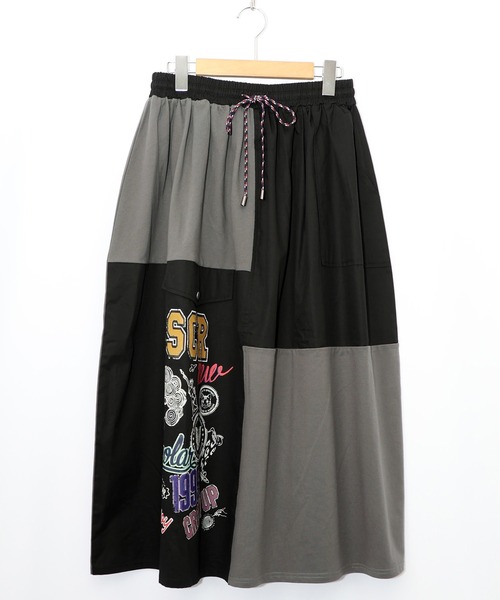 ScoLar（スカラー）の「153652：レトロ異素材バイカラーワークスカート（スカート・レディース・カーキ/ブラック/ベージュ・M）」の3枚目の写真