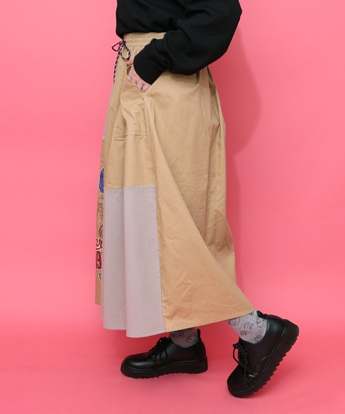 ScoLar（スカラー）の「153652：レトロ異素材バイカラーワークスカート（スカート・レディース・カーキ/ブラック/ベージュ・M）」の16枚目の写真