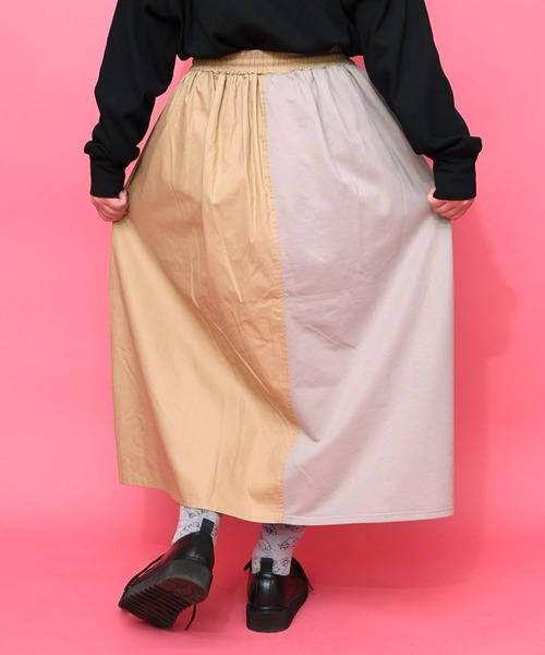 ScoLar（スカラー）の「153652：レトロ異素材バイカラーワークスカート（スカート・レディース・カーキ/ブラック/ベージュ・M）」の17枚目の写真