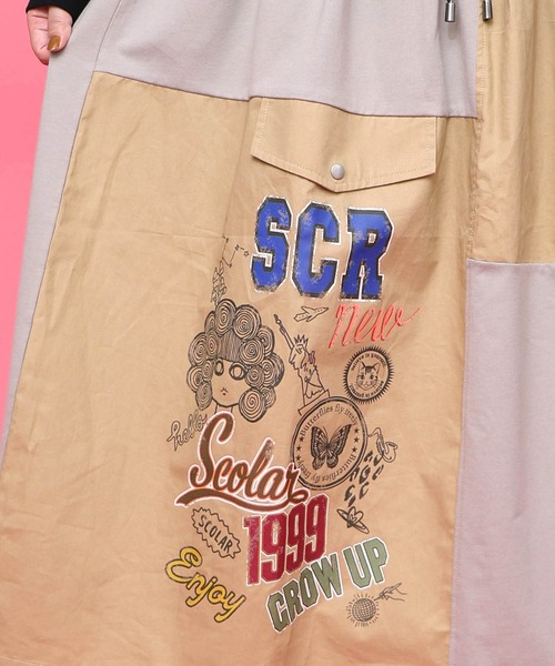 ScoLar（スカラー）の「153652：レトロ異素材バイカラーワークスカート（スカート・レディース・カーキ/ブラック/ベージュ・M）」の18枚目の写真