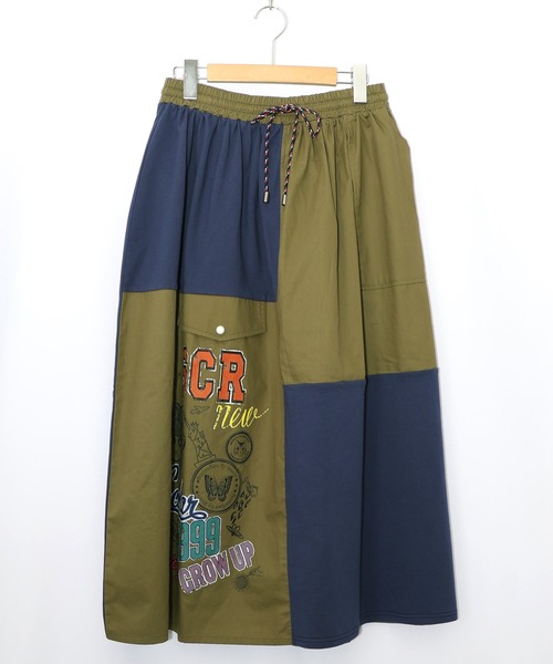 ScoLar（スカラー）の「153652：レトロ異素材バイカラーワークスカート（スカート・レディース・カーキ/ブラック/ベージュ・M）」の9枚目の写真