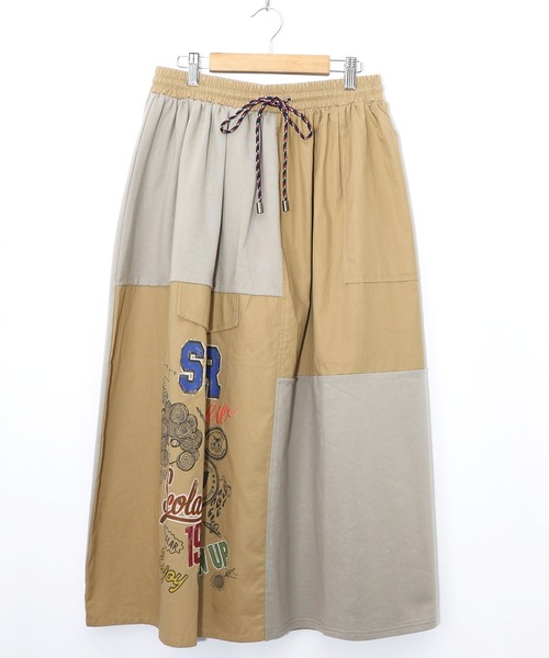 ScoLar（スカラー）の「153652：レトロ異素材バイカラーワークスカート（スカート・レディース・カーキ/ブラック/ベージュ・M）」の12枚目の写真