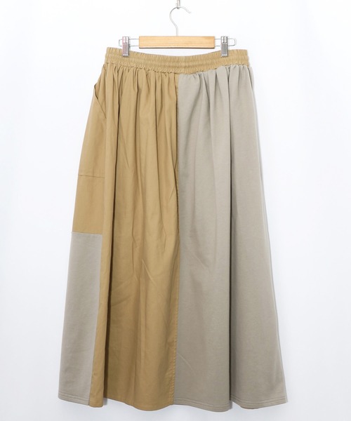 ScoLar（スカラー）の「153652：レトロ異素材バイカラーワークスカート（スカート・レディース・カーキ/ブラック/ベージュ・M）」の13枚目の写真