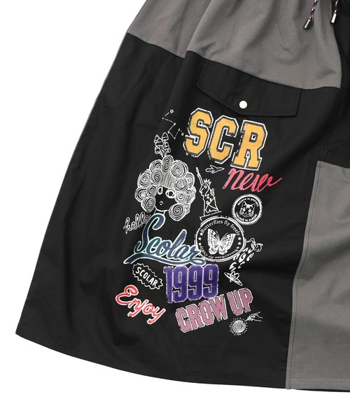 ScoLar（スカラー）の「153652：レトロ異素材バイカラーワークスカート（スカート・レディース・カーキ/ブラック/ベージュ・M）」の6枚目の写真