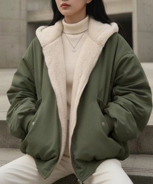 cammie(キャミー)の「リバーシブルMA-1(その他アウター・レディース・ブラック/サックスブルー/カーキ/アイボリー・L/M)」の1枚目の写真
