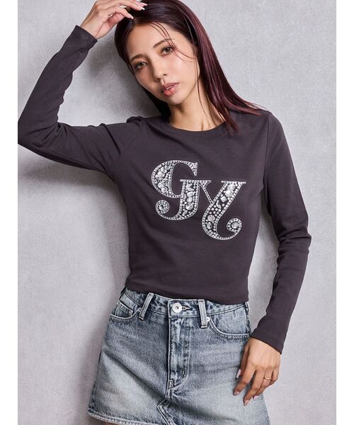 GYDA（ジェイダ）の「GY bijou long sleeve トップス（Tシャツ/カットソー・レディース・オフホワイト/チャコールグレー/ブラック・FREE）」の3枚目の写真