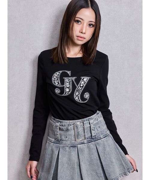 GYDA（ジェイダ）の「GY bijou long sleeve トップス（Tシャツ/カットソー・レディース・オフホワイト/チャコールグレー/ブラック・FREE）」の4枚目の写真