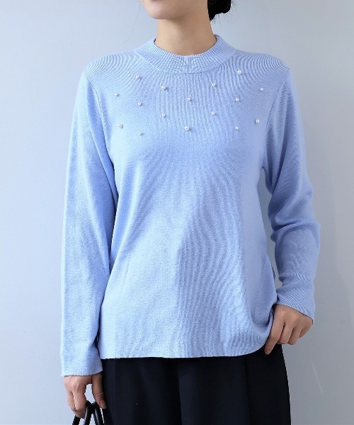 fleur by mint breeze（フルールバイミントブリーズ）の「【L～5L 大きいサイズ】パール使いハイネックニットプルオーバー（ニット/セーター・レディース・ネイビー/サックスブルー/グレー・LL/3L/4L/5L）」の3枚目の写真