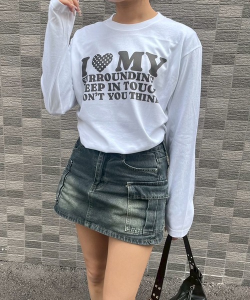 etta（エタ）の「韓国っぽ英字ハートロンT／長袖Tシャツ（Tシャツ/カットソー・レディース・C/D/ホワイト/A/B・MEDIUM/SMALL）」の3枚目の写真