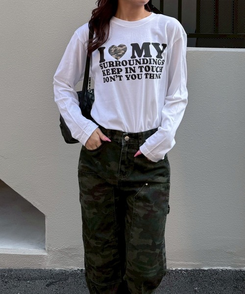 etta（エタ）の「韓国っぽ英字ハートロンT／長袖Tシャツ（Tシャツ/カットソー・レディース・C/D/ホワイト/A/B・MEDIUM/SMALL）」の4枚目の写真