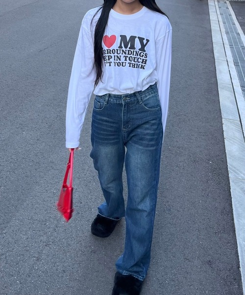 etta（エタ）の「韓国っぽ英字ハートロンT／長袖Tシャツ（Tシャツ/カットソー・レディース・C/D/ホワイト/A/B・MEDIUM/SMALL）」の21枚目の写真
