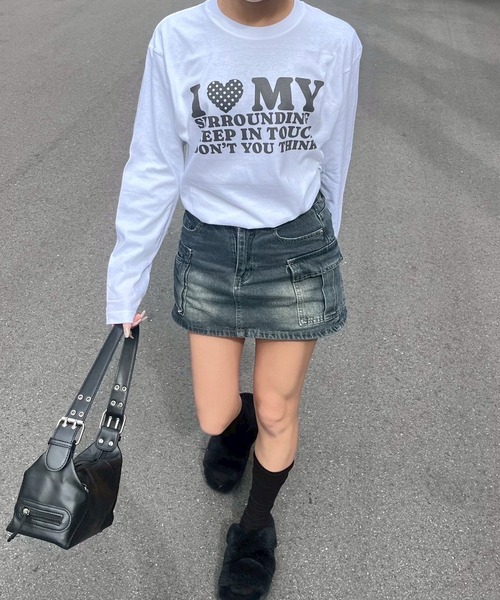 etta（エタ）の「韓国っぽ英字ハートロンT／長袖Tシャツ（Tシャツ/カットソー・レディース・C/D/ホワイト/A/B・MEDIUM/SMALL）」の8枚目の写真