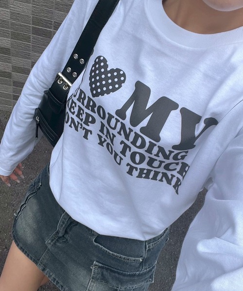 etta（エタ）の「韓国っぽ英字ハートロンT／長袖Tシャツ（Tシャツ/カットソー・レディース・C/D/ホワイト/A/B・MEDIUM/SMALL）」の9枚目の写真
