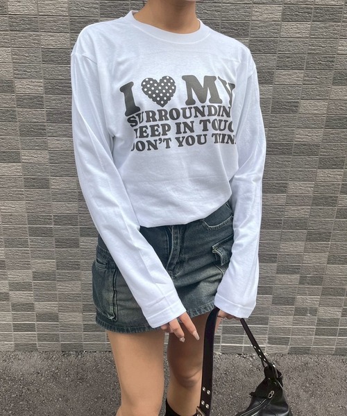 etta（エタ）の「韓国っぽ英字ハートロンT／長袖Tシャツ（Tシャツ/カットソー・レディース・C/D/ホワイト/A/B・MEDIUM/SMALL）」の10枚目の写真