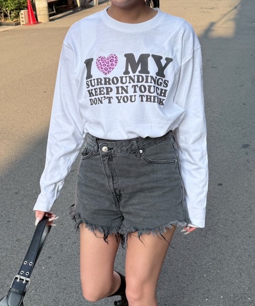 etta（エタ）の「韓国っぽ英字ハートロンT／長袖Tシャツ（Tシャツ/カットソー・レディース・C/D/ホワイト/A/B・MEDIUM/SMALL）」の15枚目の写真