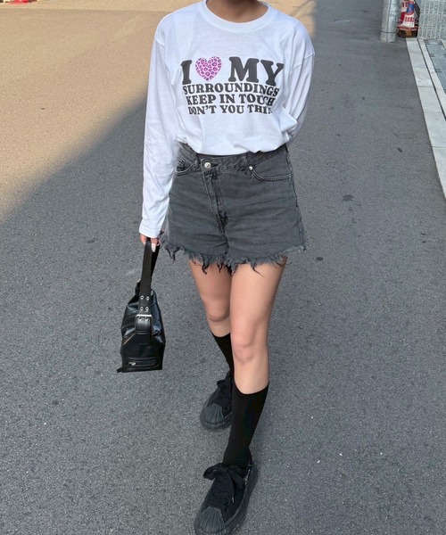 etta（エタ）の「韓国っぽ英字ハートロンT／長袖Tシャツ（Tシャツ/カットソー・レディース・C/D/ホワイト/A/B・MEDIUM/SMALL）」の16枚目の写真