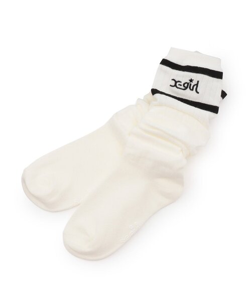 X-girl Stages(エックスガールステージス)の「ラインロゴルーズソックス(ソックス/靴下・キッズ・オフホワイト/ピンク・17-19cm/19-21cm/13-15cm/15-17cm)」の1枚目の写真