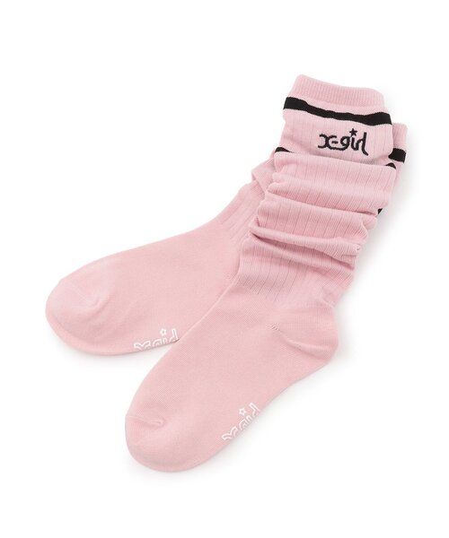 X-girl Stages(エックスガールステージス)の「ラインロゴルーズソックス(ソックス/靴下・キッズ・オフホワイト/ピンク・17-19cm/19-21cm/13-15cm/15-17cm)」の2枚目の写真