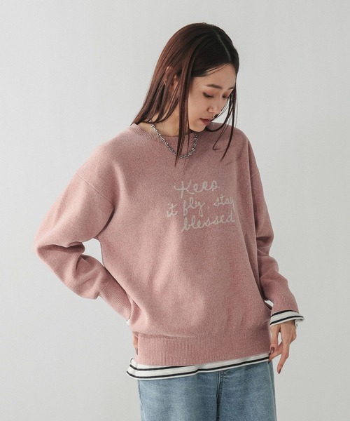 GLOBAL WORK(グローバルワーク)の「モールニットアソートロゴプルオーバー/581163(ニット/セーター・レディース・ライトグレー/ブラウン系その他/ネイビー/ピンク/ブルー系その他・LARGE/MEDIUM)」の5枚目の写真