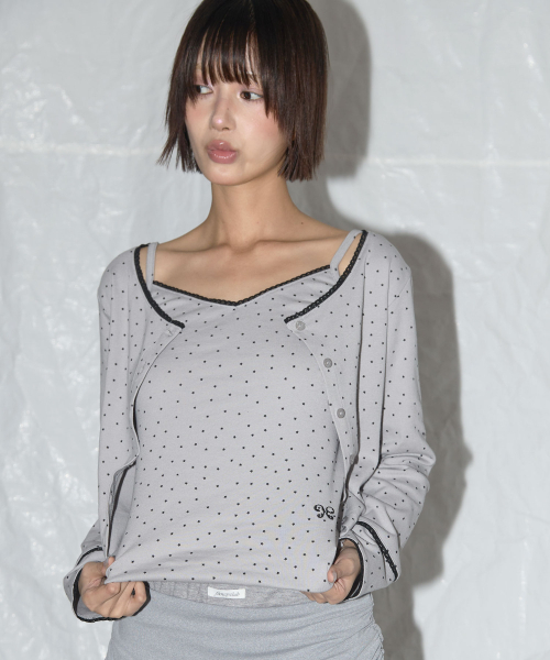 FANCY CLUB（ファンシークラブ）の「レーススターベーシックカーディガン (グレー)_F25QB092（カーディガン/ボレロ・レディース・グレー・FREE）」の2枚目の写真