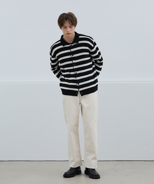 NODU（ノードユー）の「スカシストライプカラーニットカーディガン[ブラック]（カーディガン/ボレロ・メンズ・その他・MEDIUM/LARGE）」の2枚目の写真