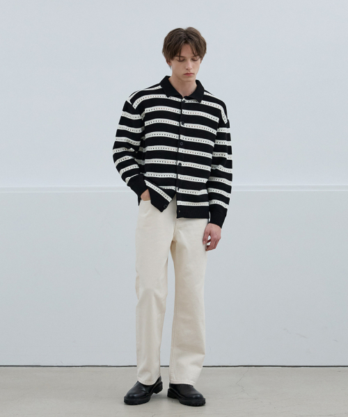 NODU（ノードユー）の「スカシストライプカラーニットカーディガン[ブラック]（カーディガン/ボレロ・メンズ・その他・MEDIUM/LARGE）」の3枚目の写真
